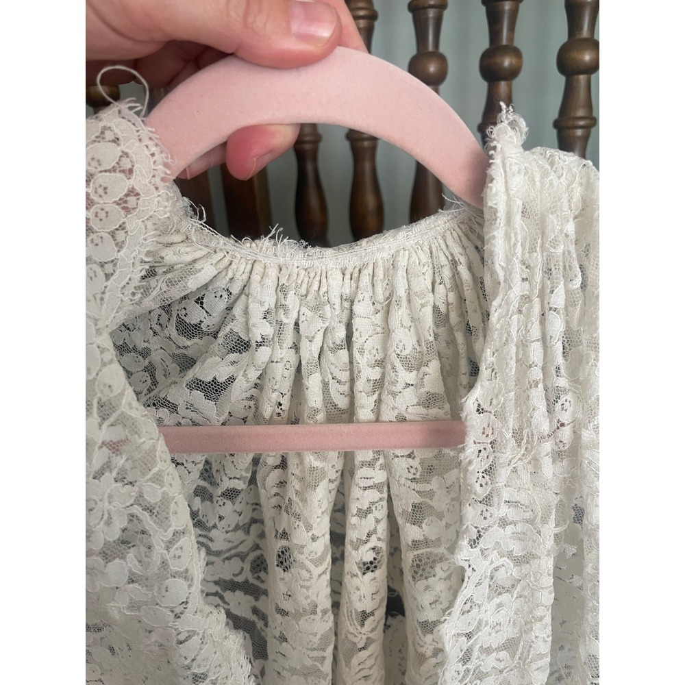 Vintage Lace Wedding Veil Full Length Ivory Floral Scalloped Edge Retro Bridal - Picture 4 of 9